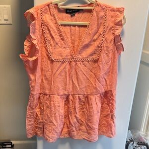 Black B... (label) Coral Ruffle Trim V‑Neck Peplum Blouse